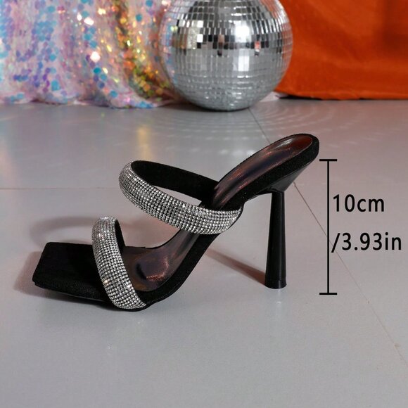 Black Sexy Women's Square Toe Sweet High Heel Sandals - Picture 5 of 7